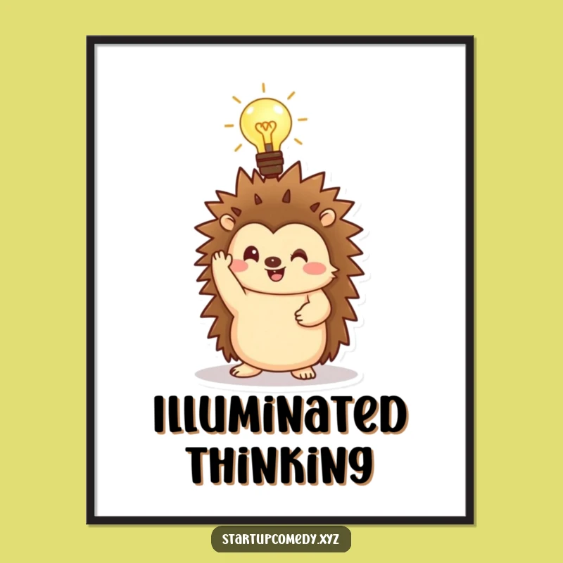 Funny Hedgehog Lightbulb Digital Art: Instant Genius Wall Decor