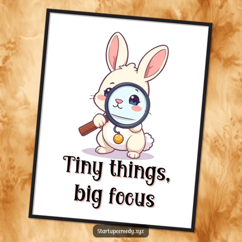 Funny bunny digital art print, brave investigator with magnifying glass, examining closely, instant download decor, curiosity theme.