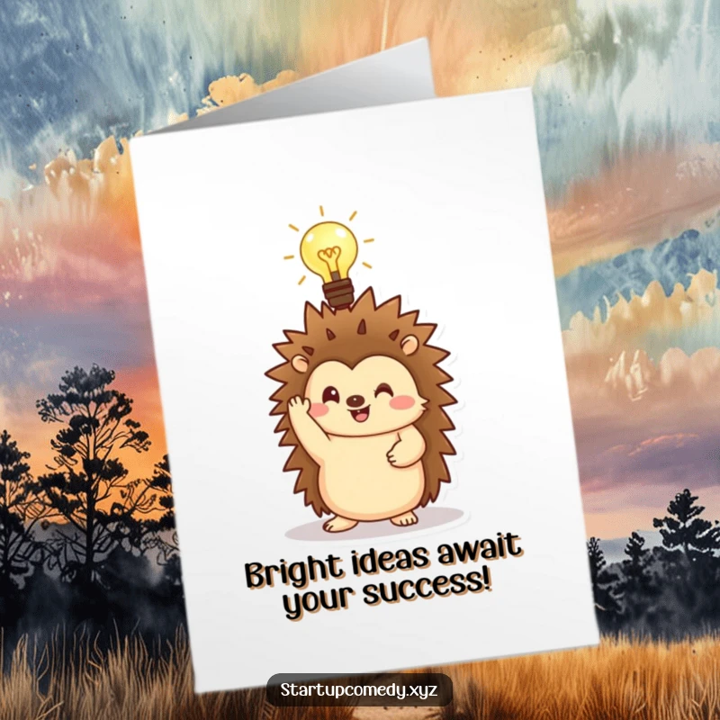 Funny Free Printable Congratulations Card: A cheerful hedgehog holding a glowing lightbulb, celebrating a fantastic accomplishment.