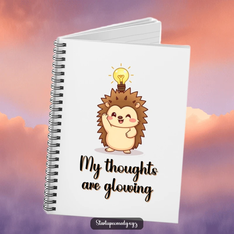 Funny Hedgehog Notebook with a lightbulb symbol, perfect for jotting down creative thoughts.