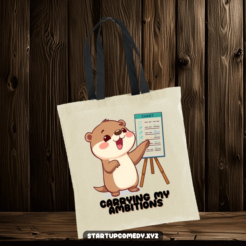 Funny Otter Tote Bag with a character pointing at a chart, ideal for carrying work or personal items.
